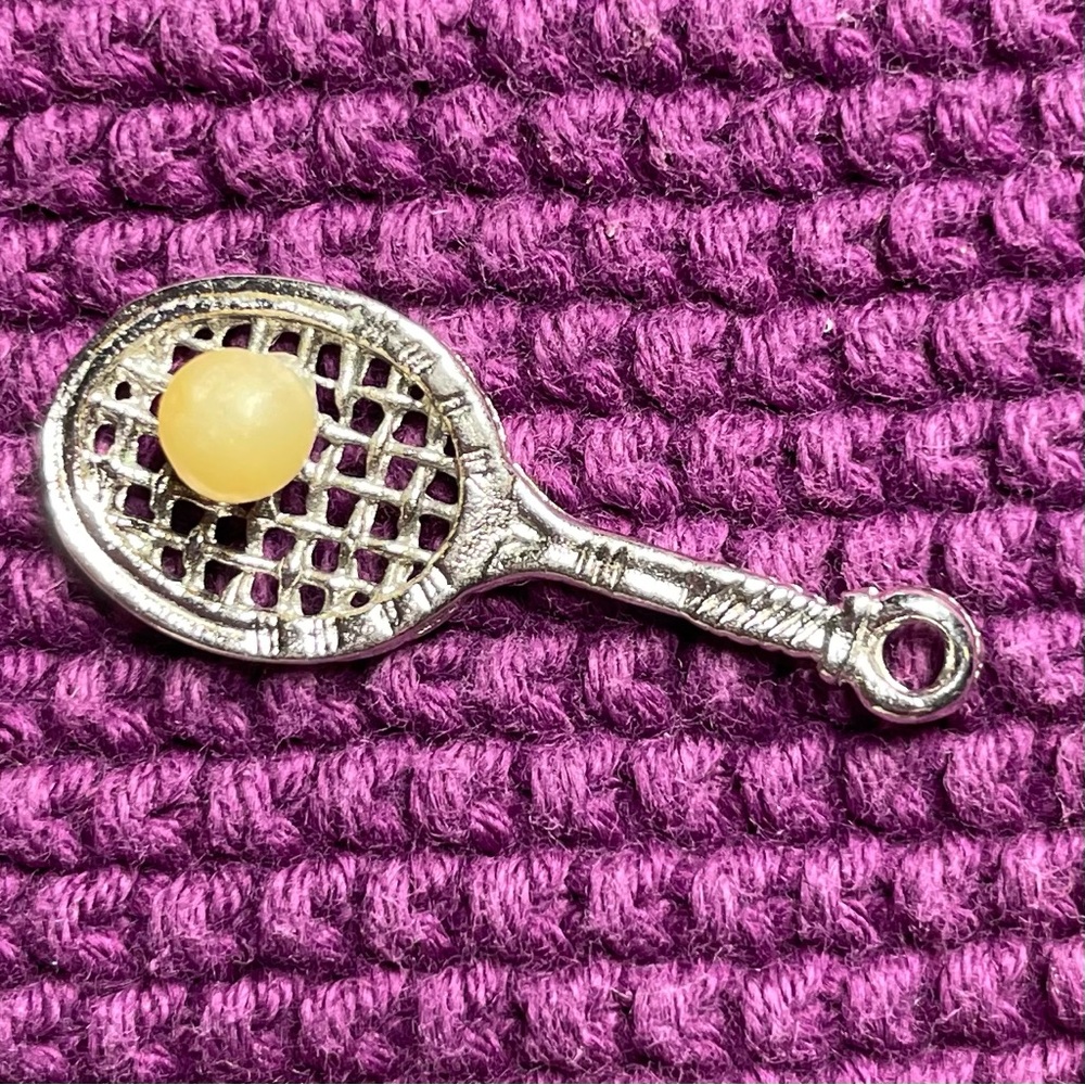 Vintage Silver Tennis Racket w (Pearl) Ball Charm
